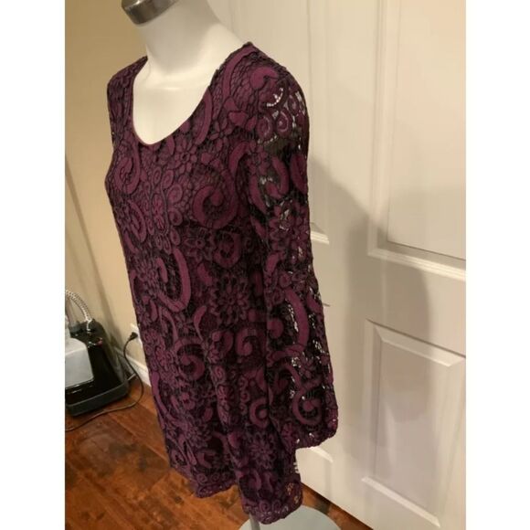 Anthropologie Sunday in Brooklyn Joy Purple with Black Lace Long Sleeve Dress XS - Picture 7 of 13